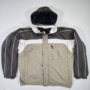 Columbia Mens XLT Interchange 3-in-1 Jacket Gray Brown Hooded Winter Coat